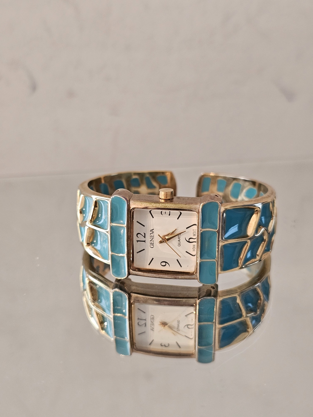 Geneva Turquoise and Gold Enamel Cuff Watch